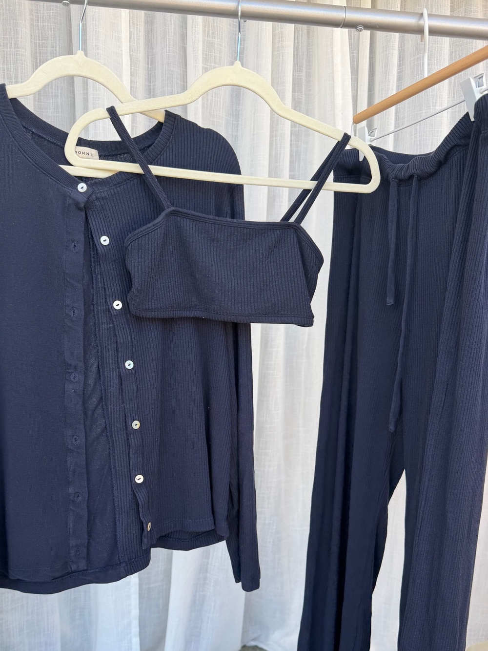 DONNI. Navy Ribbed Button Cardigan Top